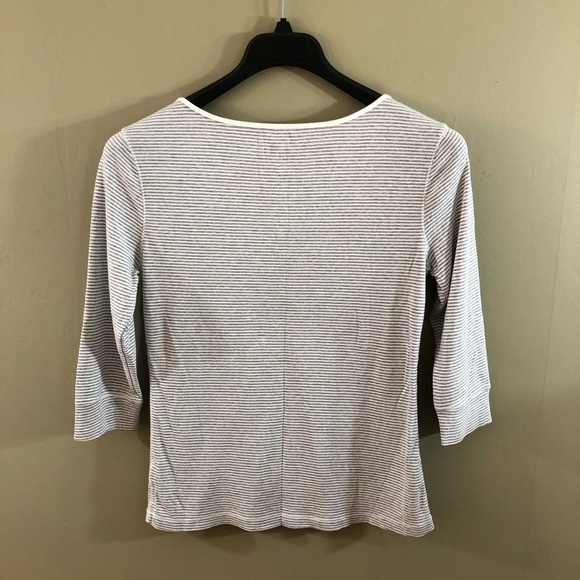 GAP Gray/Off-White Striped 3/4 Sleeve Henley - L - Picture 2 of 6